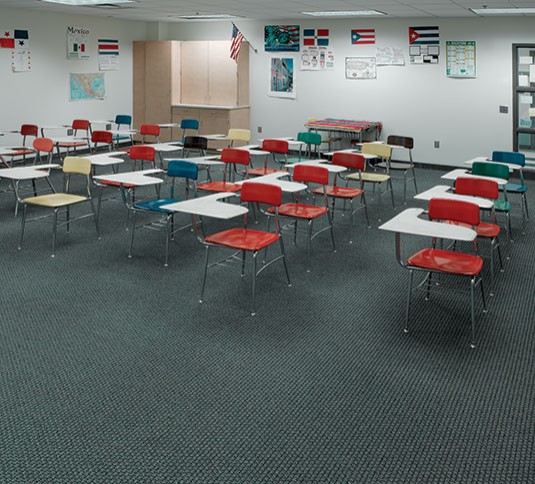 School room with carpeted floor