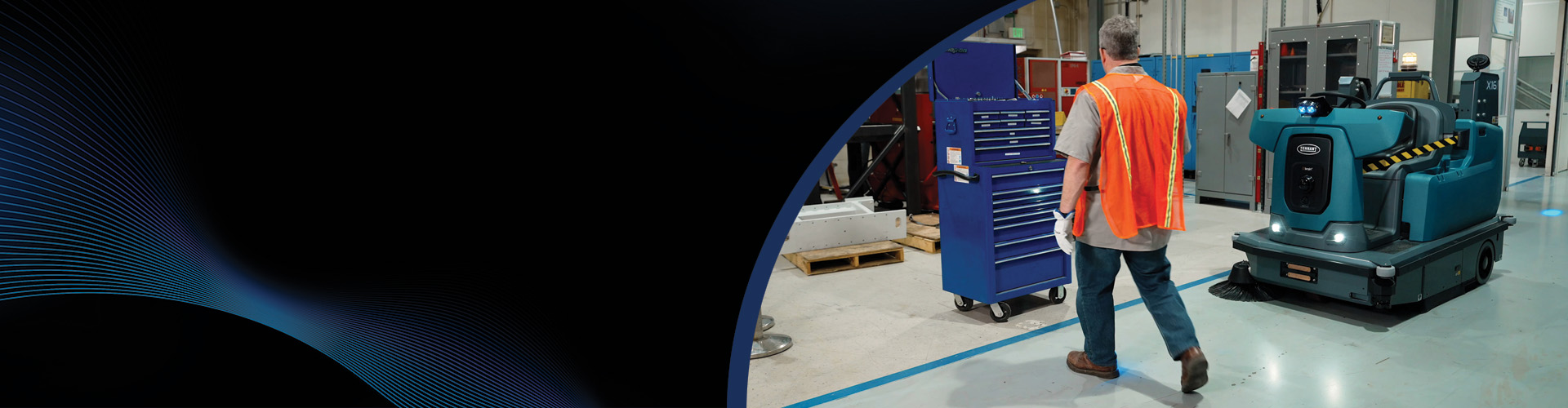 X16 ROVR Autonomous Floor Sweeper with worker