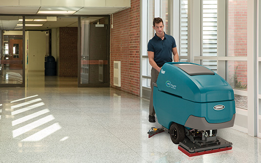 Tennant T600 cleaning school hallway floors