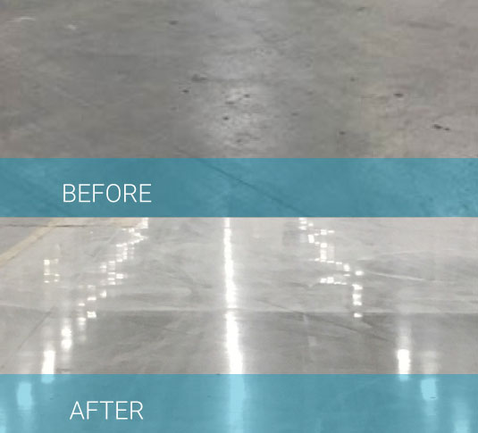 Concrete floor before and after Diamabrush