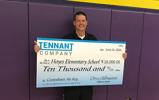 Kris Kantor of Lakewood Elementary wins Tennant's Custodians Are Key Grand Prize