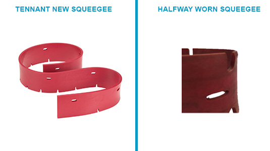 Tennant Linatex squeegee that is worn halfway compared to new squeegee blade