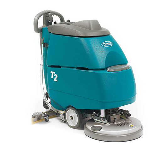 Tennant T2 Restregadora compacta de suelo de operador caminando